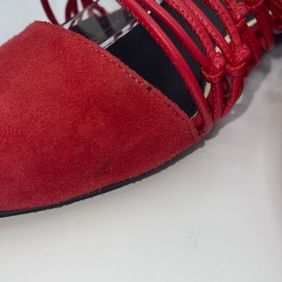 Jaggar Women's Suede Mules Flats Slip On Shoes Strappy Knotted Red Size 36 - Picture 10 of 13